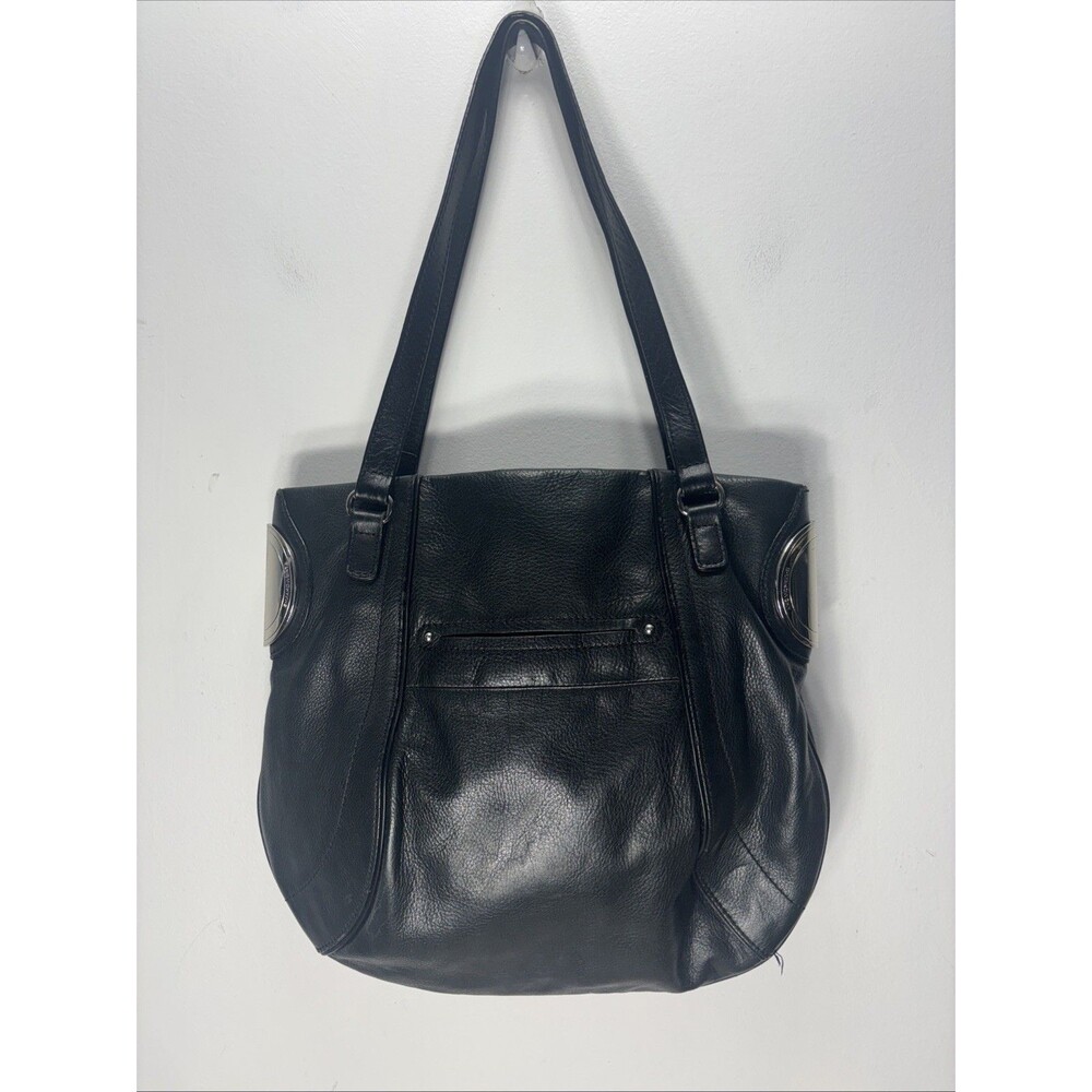 B Makowsky Black Leather Slouch Shoulder Bag Silver Tone Hardware Leopard Lined